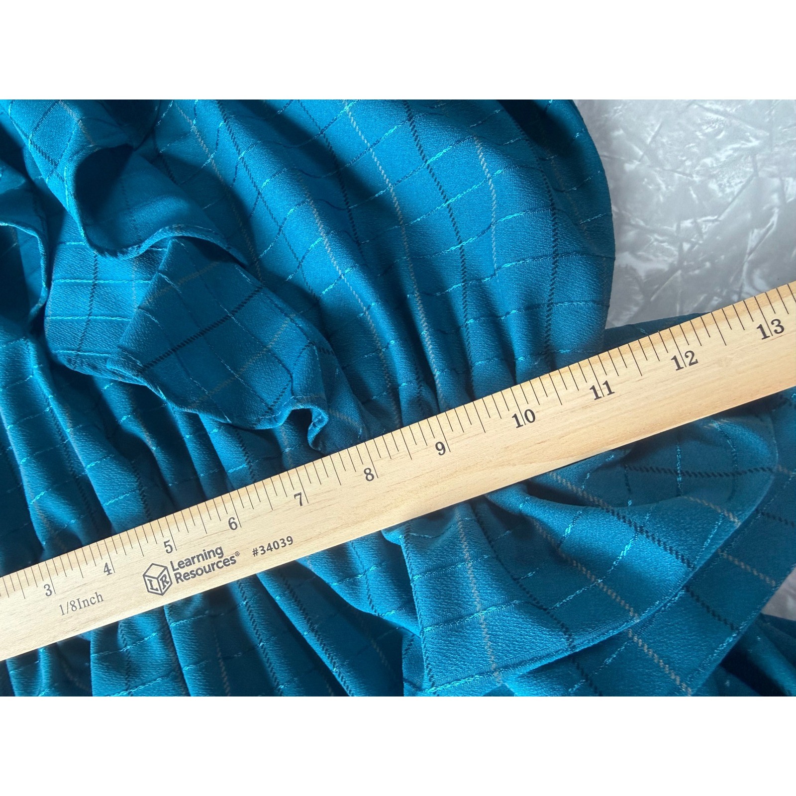 Vintage 80s Teal Blue Metallic Peplum Midi Dress Ruffle V-Neck 14 Cottagecore
