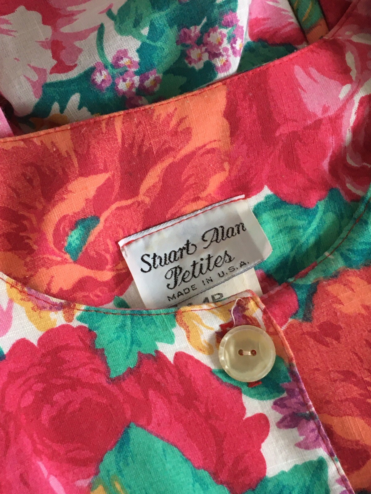 Vintage Stuart Alan 1980s 90’s BOLD FLORAL Bouquet Shirt DRESS 1940’s Flare MIDI
