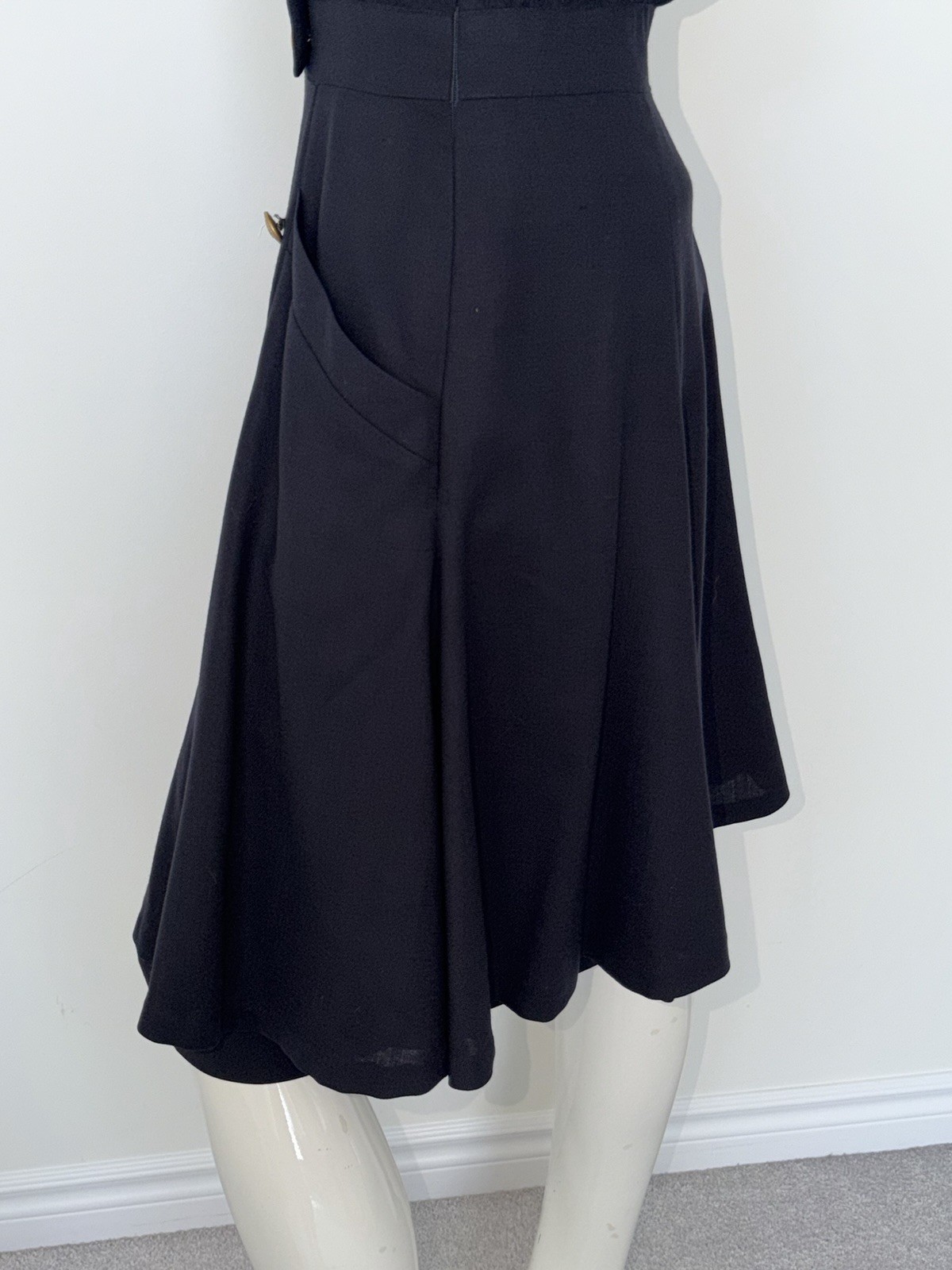 Vintage 90s Escada Margaretha Ley Women&rsquo;s Navy Wool Knee Length Dress Sz 38