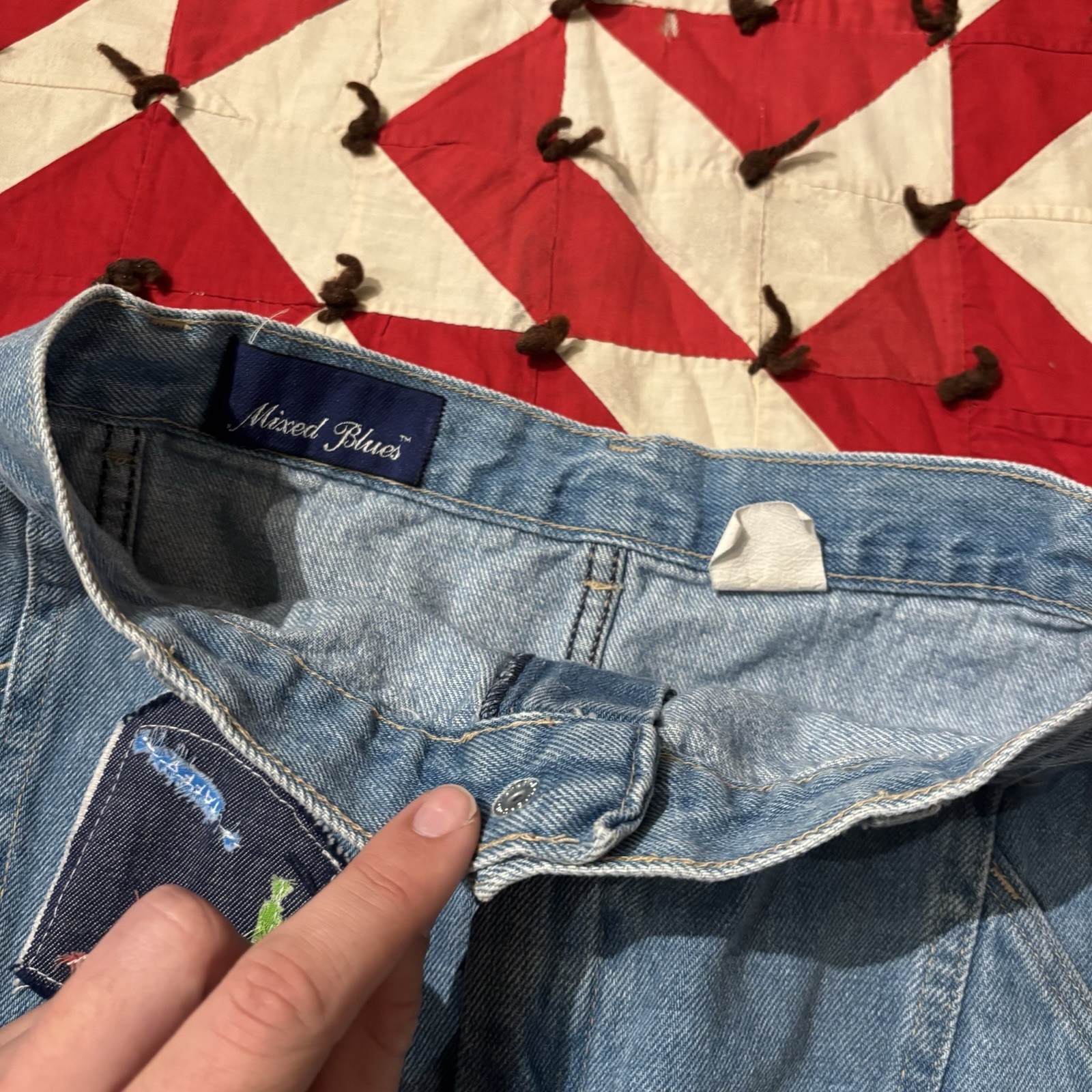Vintage 1980s Patchwork Denim Skirt As Is Worn Flaws Stains Homemade
