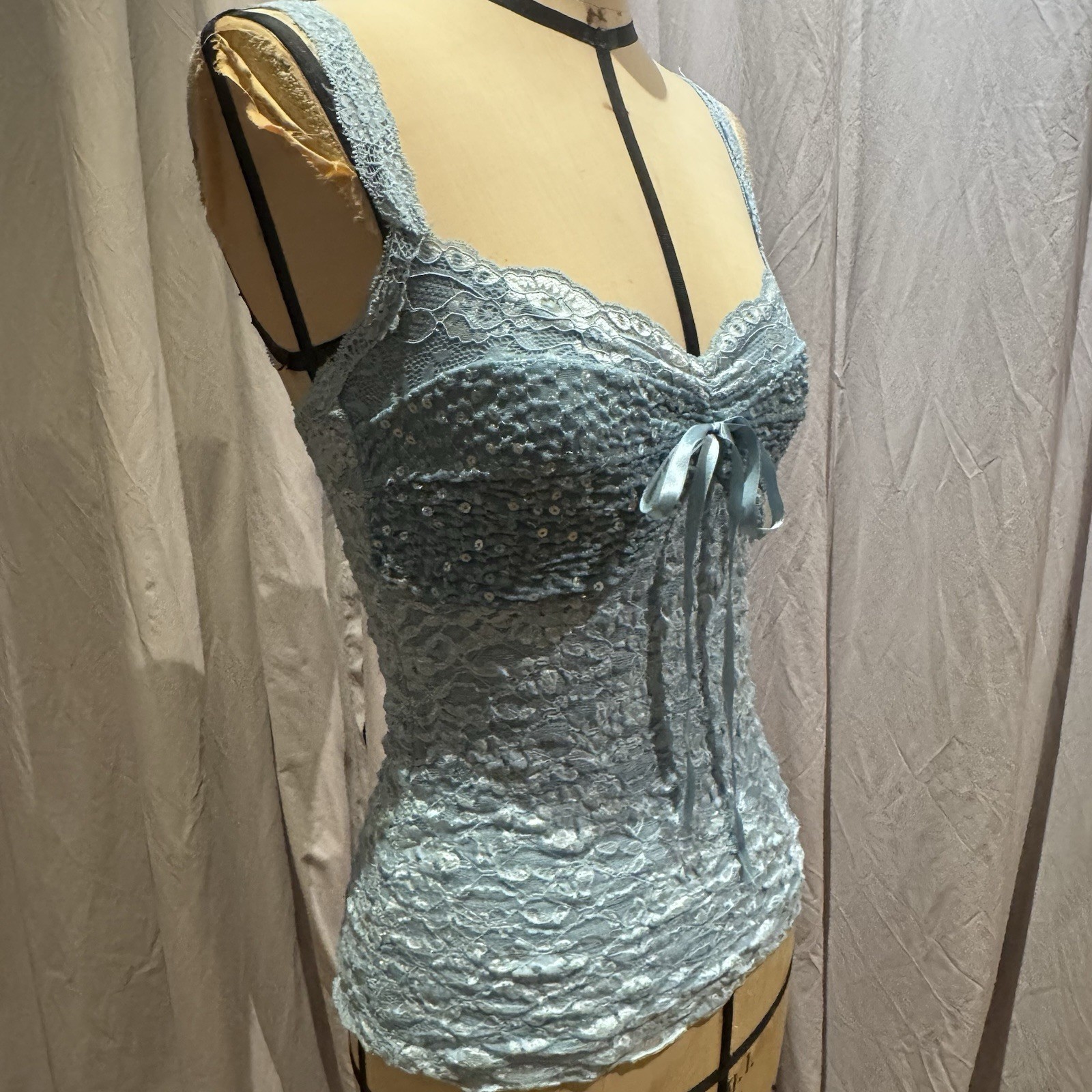 Ann Ferriday VTG Seamed Sequin Cup Lace Fairy Coquette Cami S/M NWT