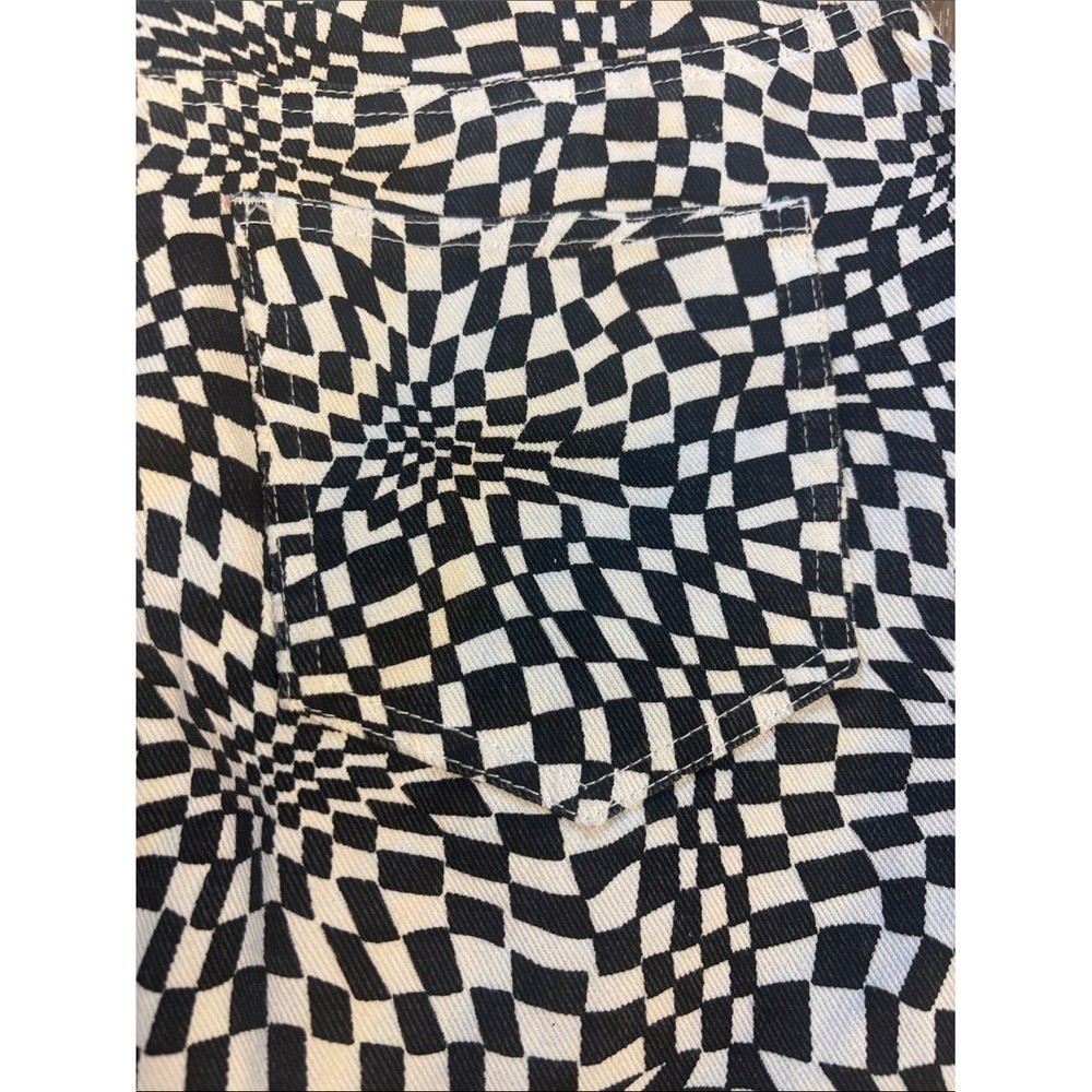 VICI Black White Warped Checkerboard Denim Mini Skirt Psychedelic Print Medium