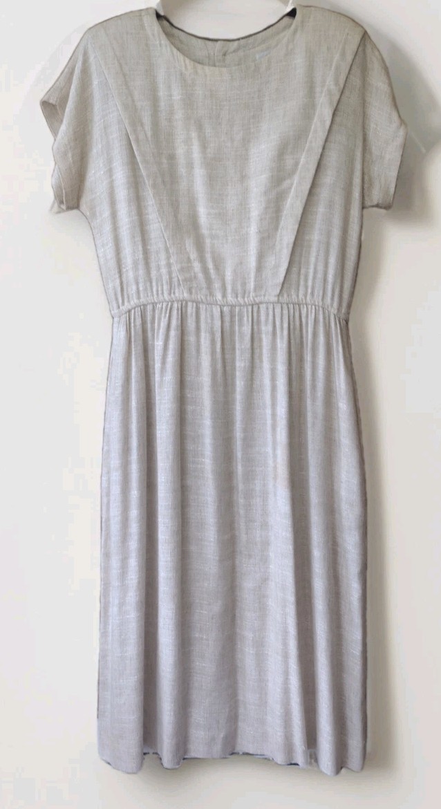 Vintage 50s Lanz Originals Dress Rayon Flax Blend Button Back Cottagecore Folk M