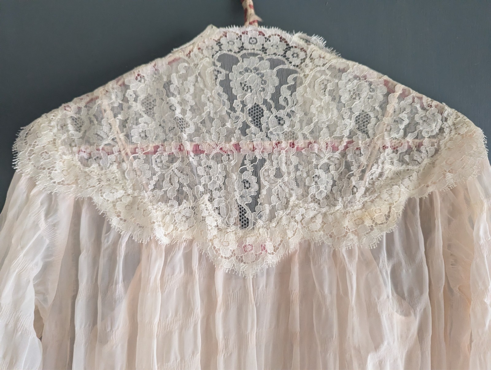 1930s Floor Length Nightgown Sheer Lingerie 2-Piece Pale Peach Size Small