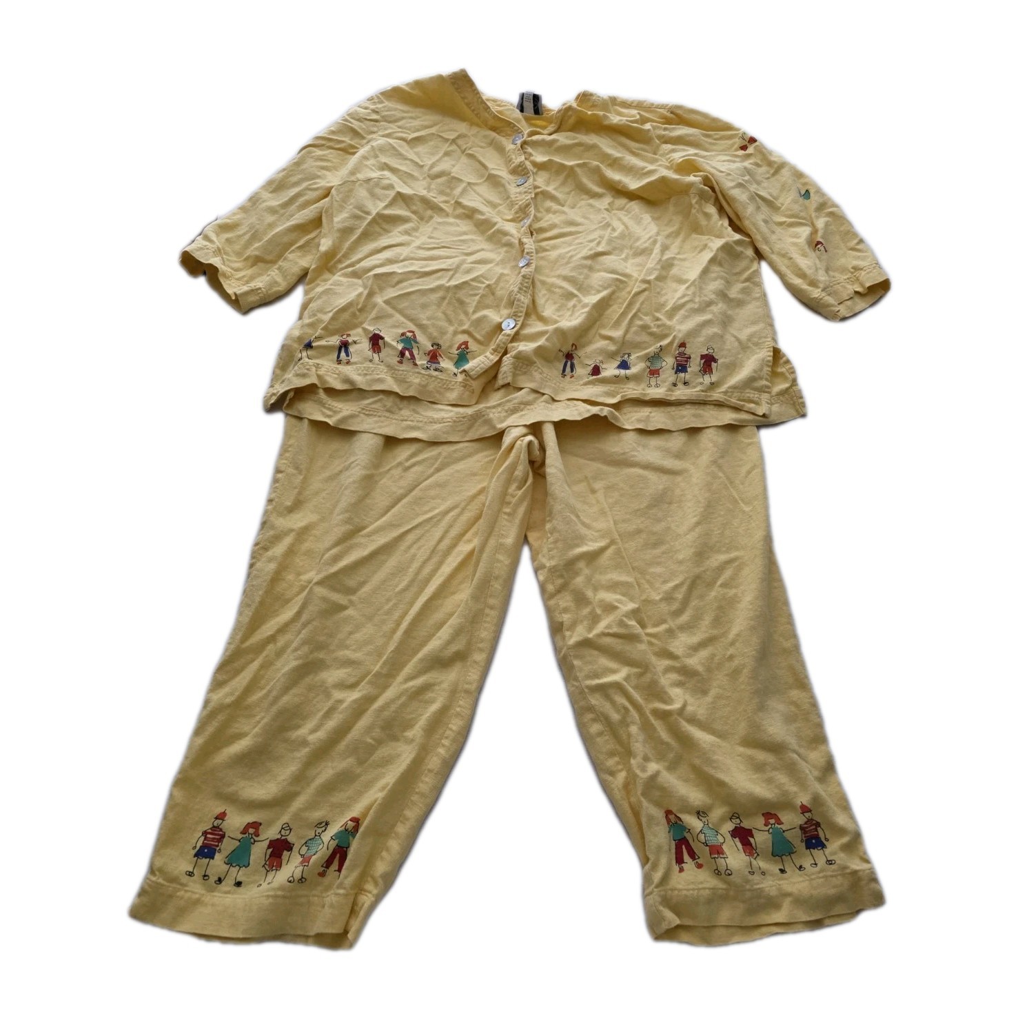 Stonebridge Vtg Linen Rayon Set Top Plus Sz 2X Pants 1X School Kids Teacher 90s