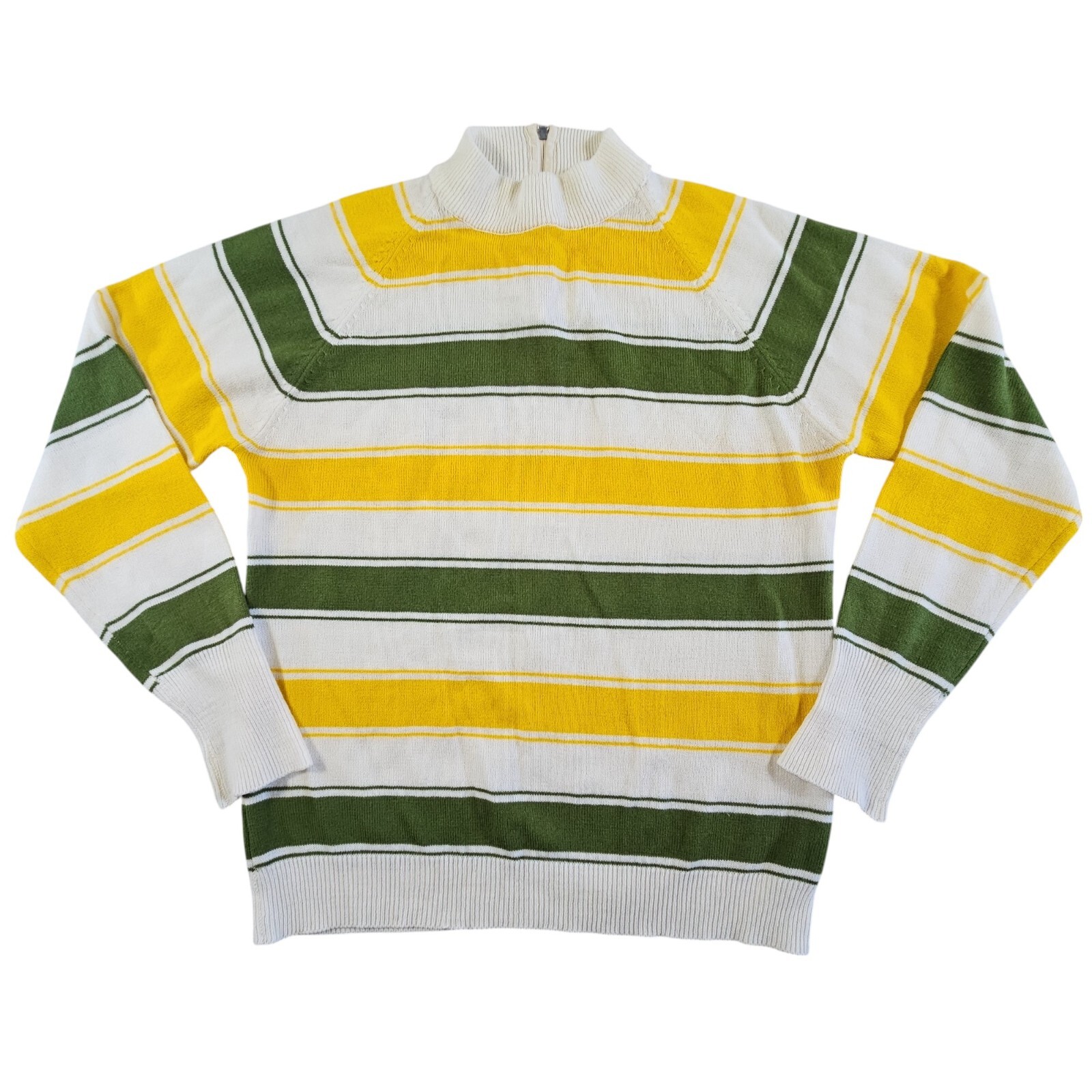 Miss Holly Vintage Retro Knit Sweater Size 40 (L) Yellow Green Stripes FLAW