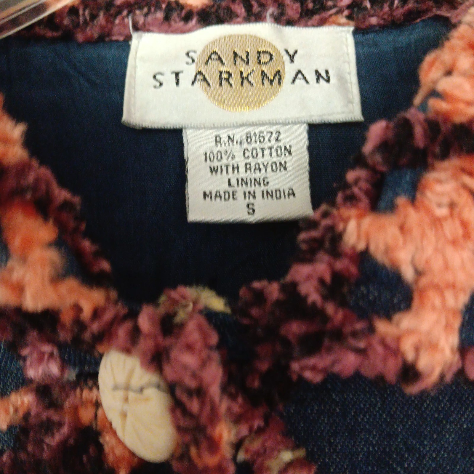 Vintage Chenille Patchwork Boho Jacket Women’s SZ S Art To Wear Sandy Starkman
