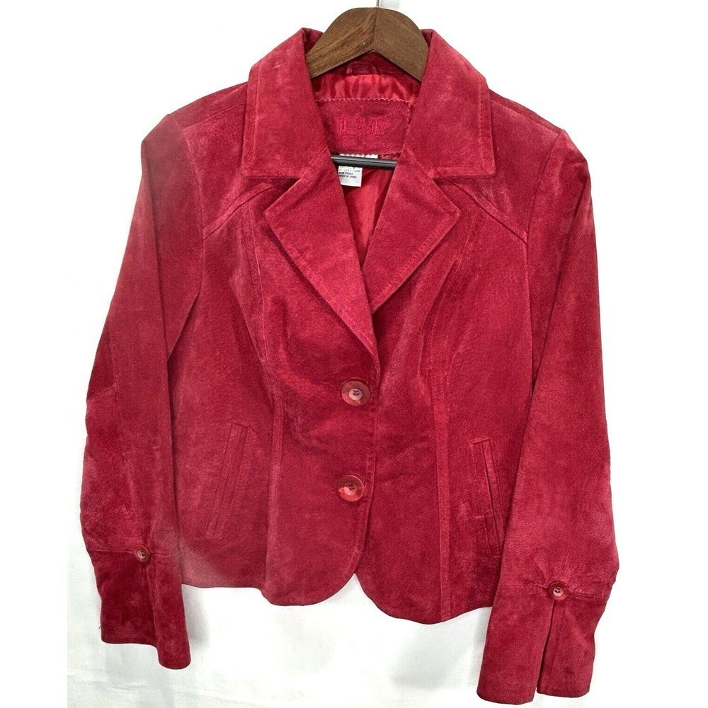 Live A Little Vintage Women&rsquo;s Moto Biker Jacket Red 100% Leather Size Small