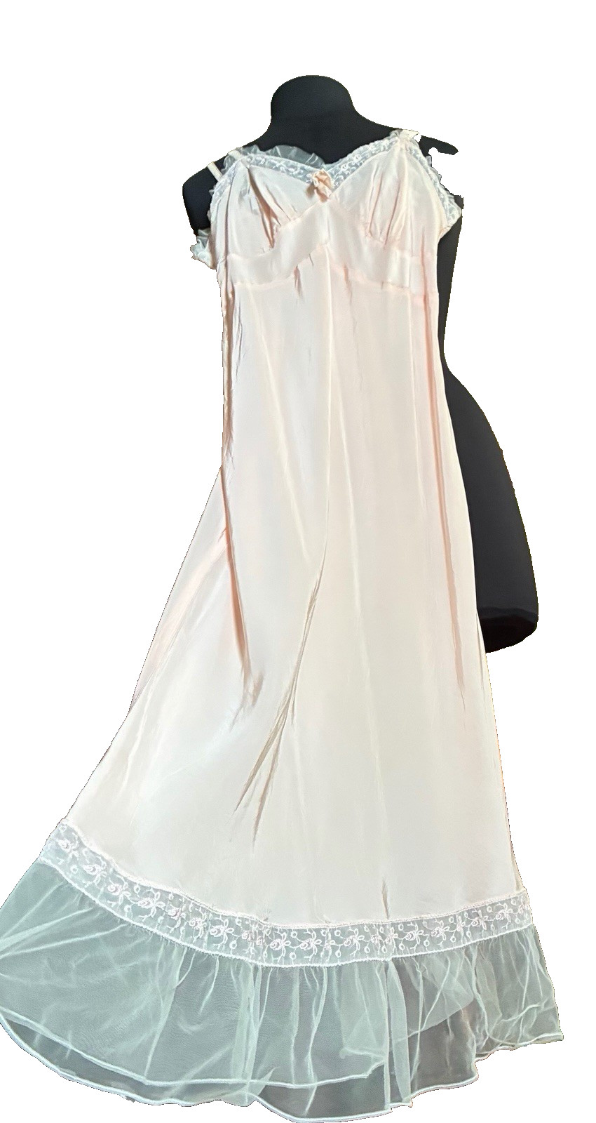 Vintage Pink Charmode Sears Roebuck Rayon Lace Tulle Nightgown Small ￼1950’s