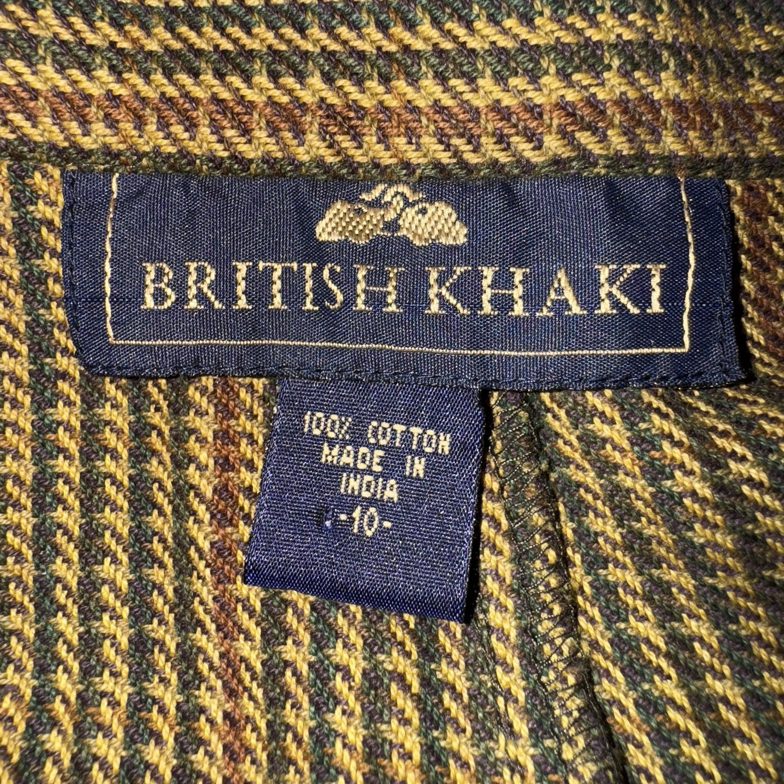 British Khaki Maxi Skirt Size 10 100% Cotton India Houndstooth Academia Prairie