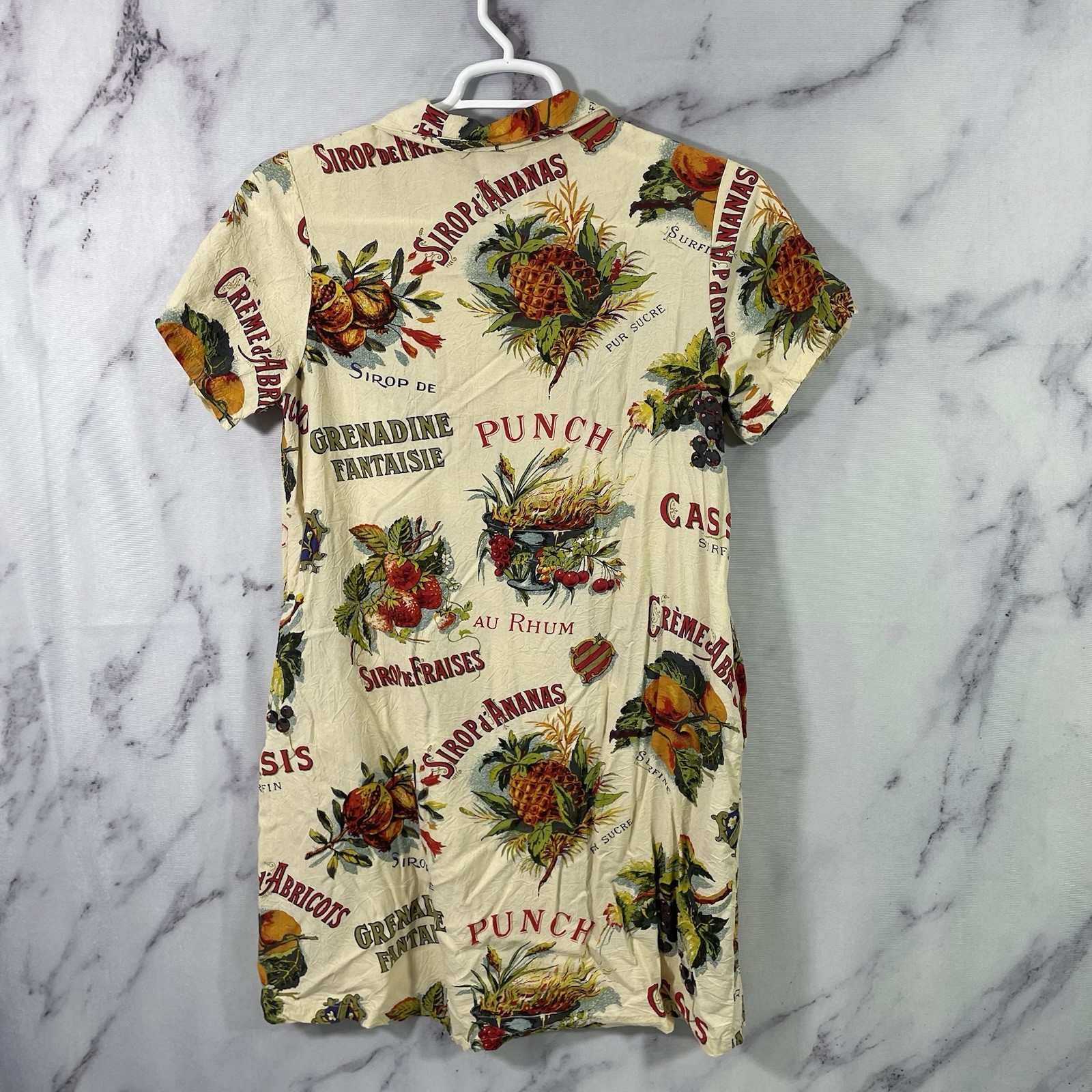 Vtg Jams World Shirt Dress Womens M/L French Fruit-Art Button-Up (REVIEW MEASUR)