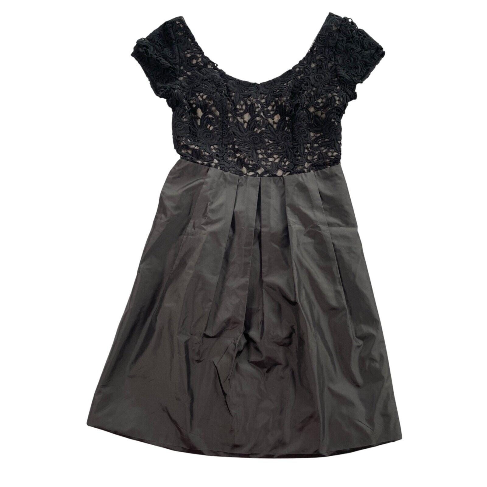 Vintage Chetta B Dress 6 Black Crochet Lace Top Silk Taffeta Pleated Evening