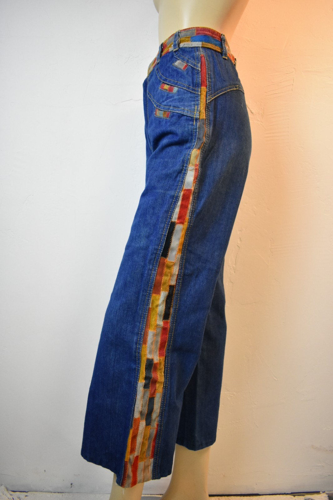 Vintage 1970’s Hippie Patchwork Denim Jeans with Leather – Laura Accessories