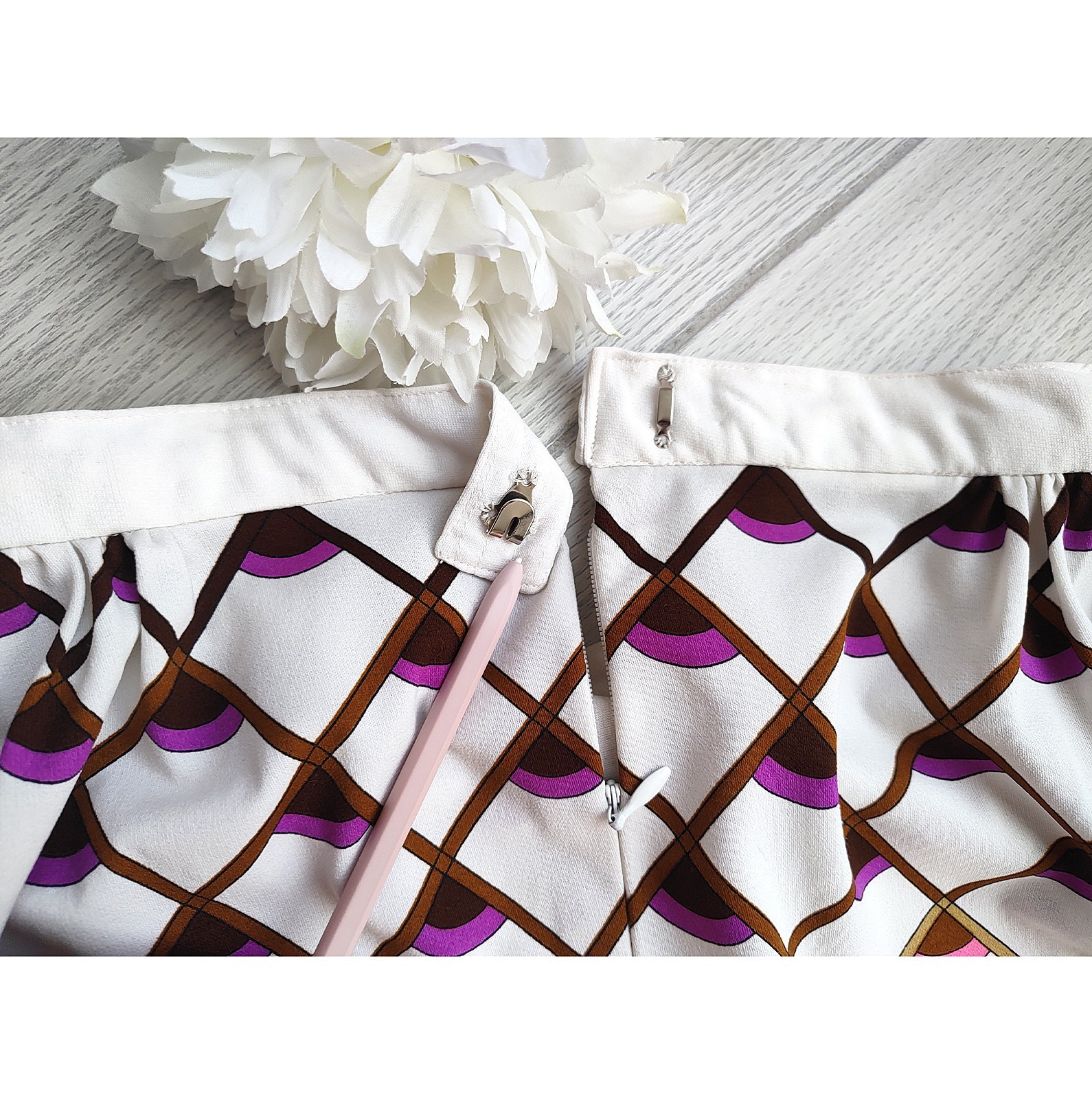 60s-70s Mod Psychedelic Maxi Skirt Purple Geometric Diamond Print Vintage Boho M