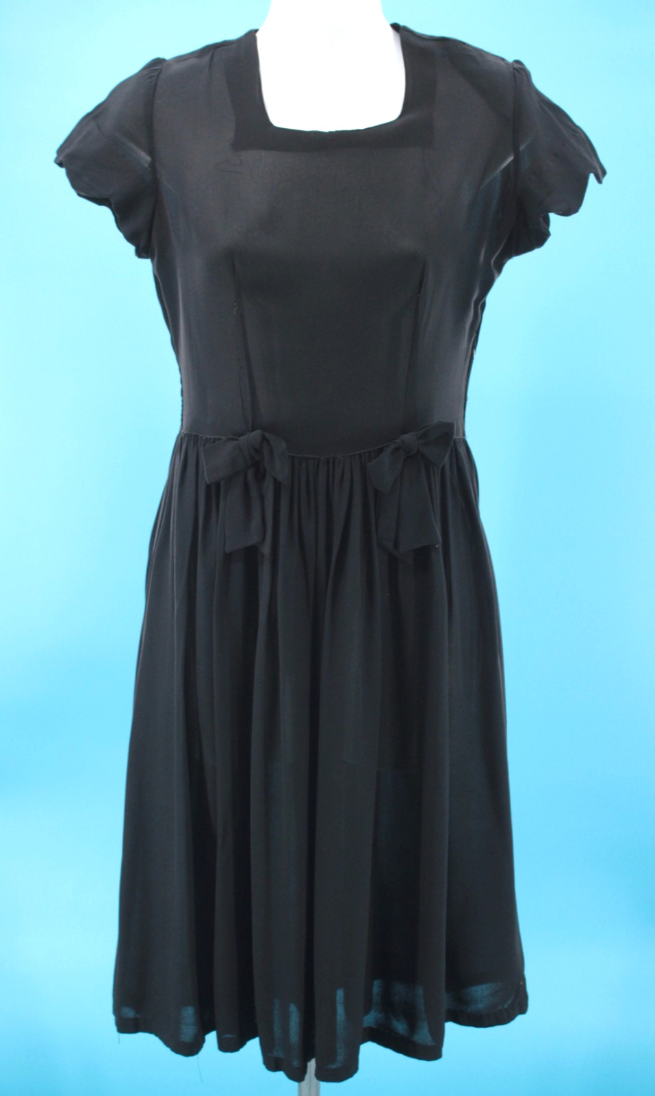 Vtg Women&rsquo;s 30s Black Sheer Dress W/ Bows At Front Waist Sz XS/S 1930s