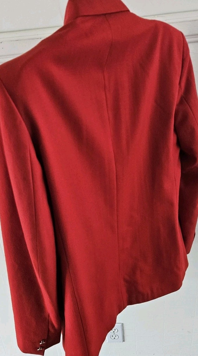 Vintage Burberrys&rsquo; Patrick James Cherry Red Double Breasted Wool Blazer Sz Lrg