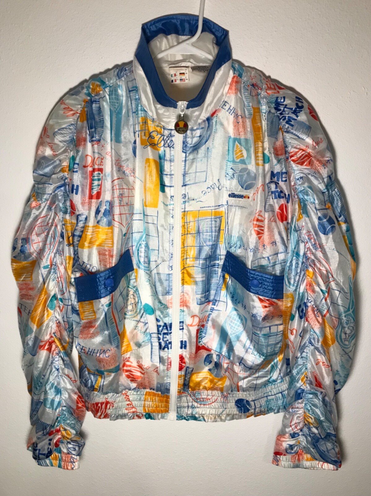 Vintage 1980s Ellesse Rushed Jacket WMNS Sz 2 Tennis Game Set Match 80s vtg