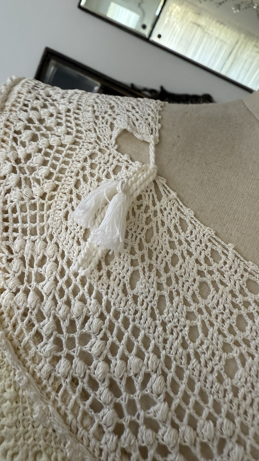 VTG Hand Fillet Crocheted & Smocked Pale Yellow Gauze Peasant Blouse Sz S/M Boho