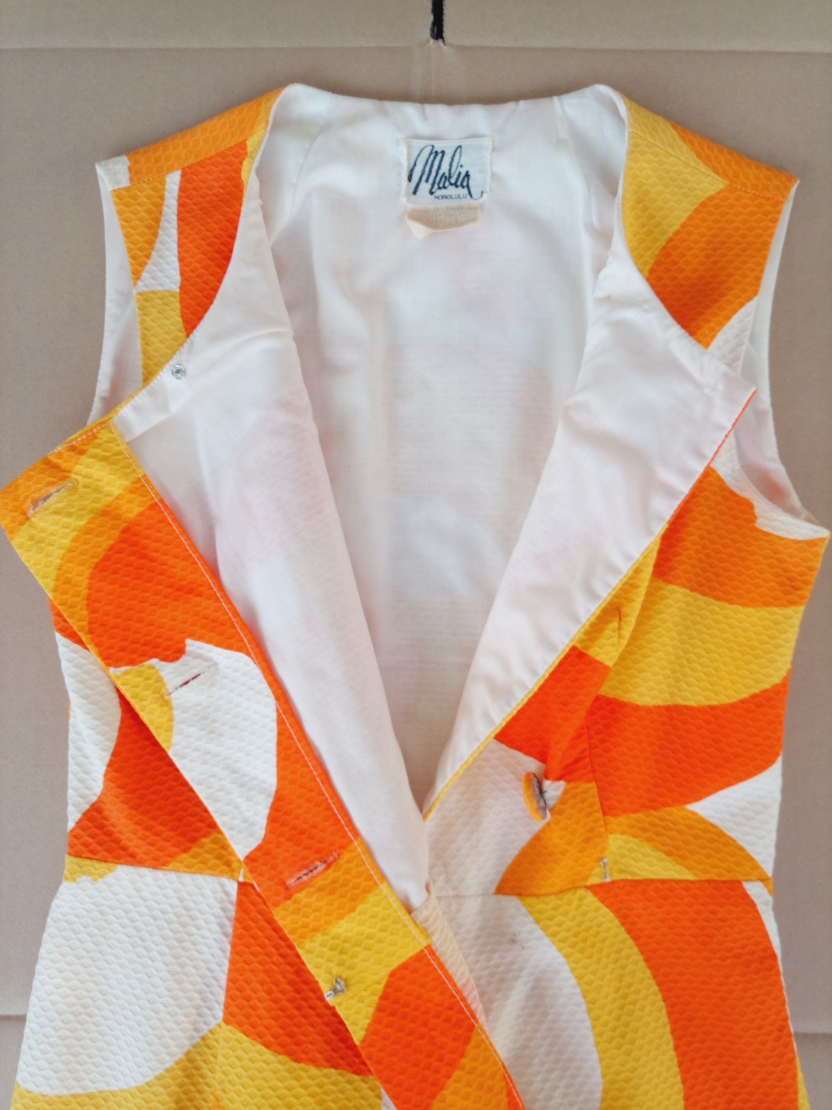 VTG Malia Hawaii 60s MCM Psychedelic Mod Gogo Mini Dress Atomic Orange SMALL