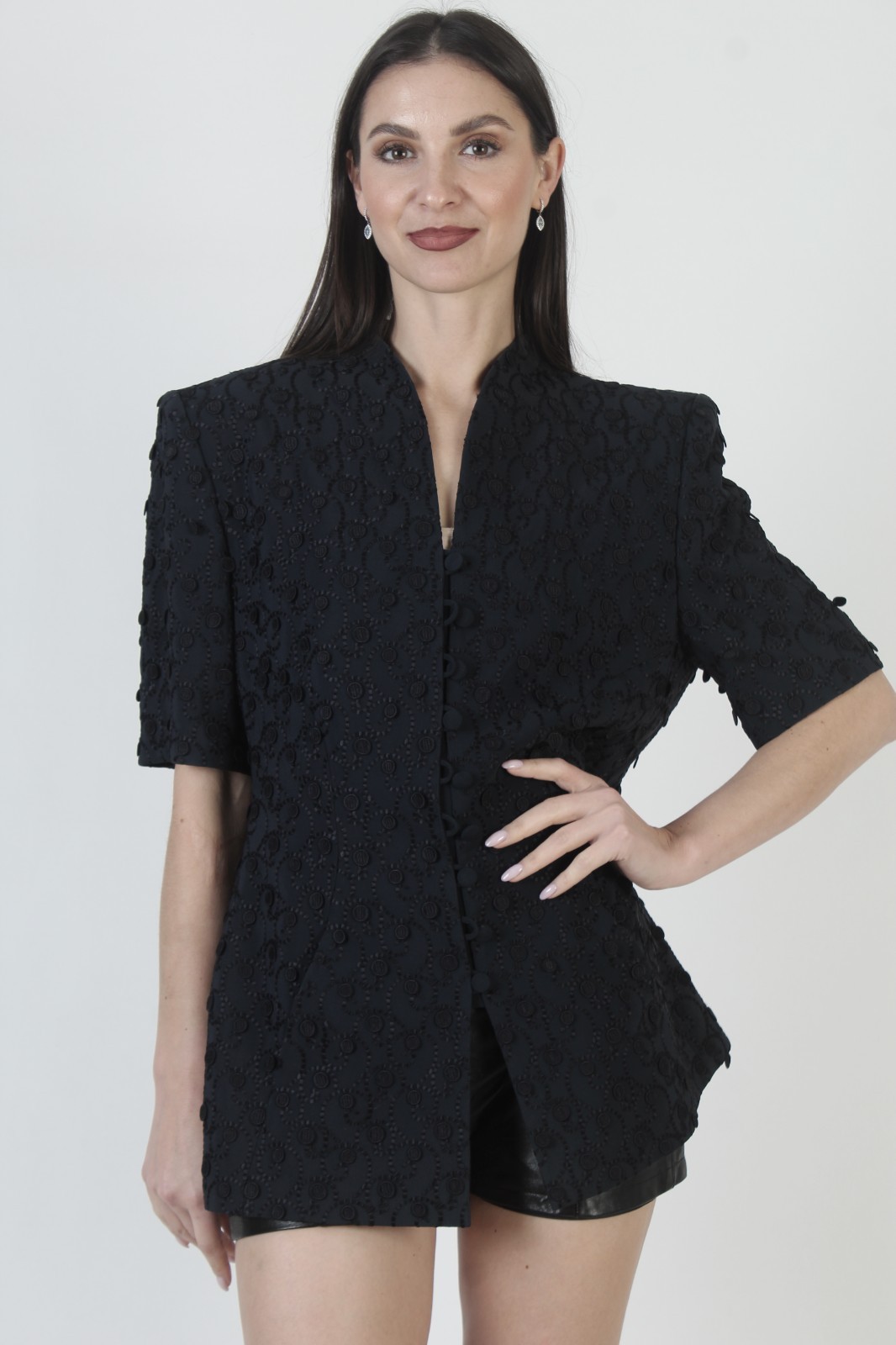 Vtg Escada Couture Jacket Navy Silk Designer Button Up Blazer Coat W/ Pockets 42