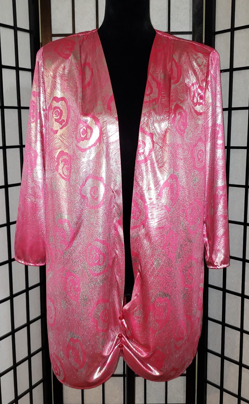 ​VTG Risa Ann New York Duster Jacket 16.5 Pink Metallic Floral Evening 90s