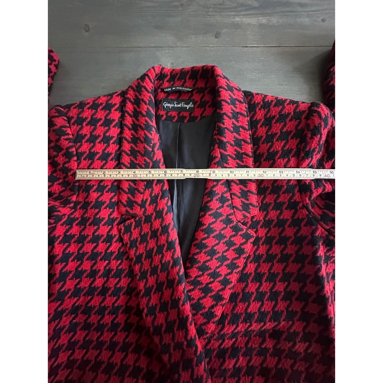 Vintage Giorgio Sant Angelo Wool Red Black Houndstooth Blazer Womens Size 8