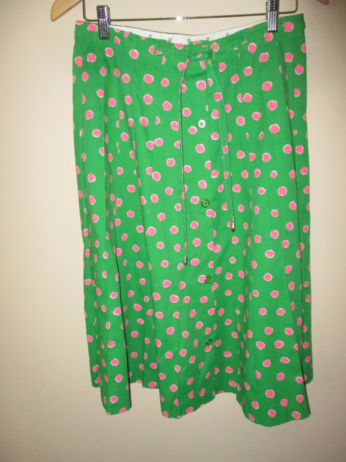 Vintage 70&rsquo;s Peter Popovitch Green Pink Polka Dots A Line Midi Skirt Size M