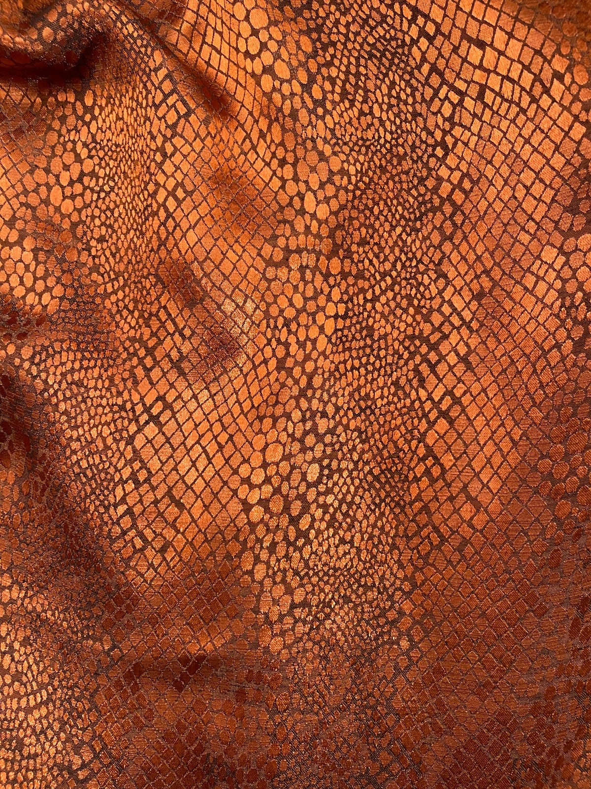 Vintage 80s Copper Cocktail Dress Size Medium 1980s Retro Snake Print Glam Chic