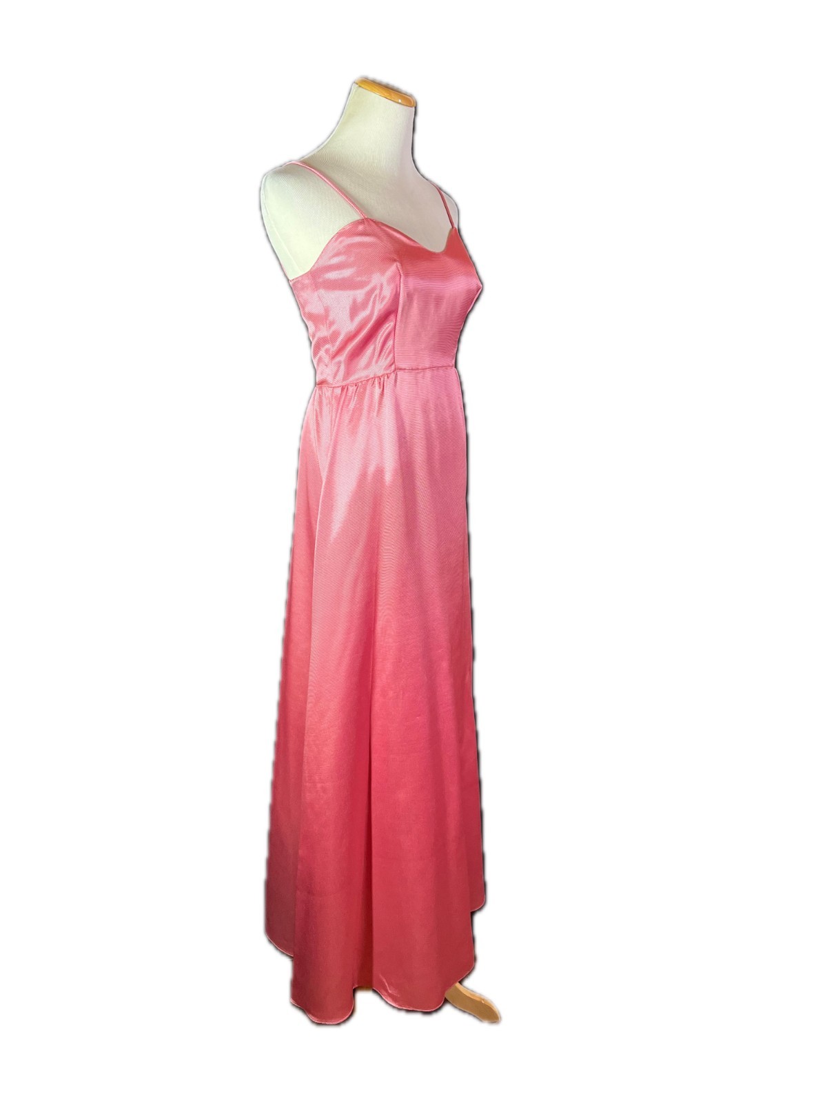 Vintage 1970s Pink Long Gown Spaghetti Straps Zip Back