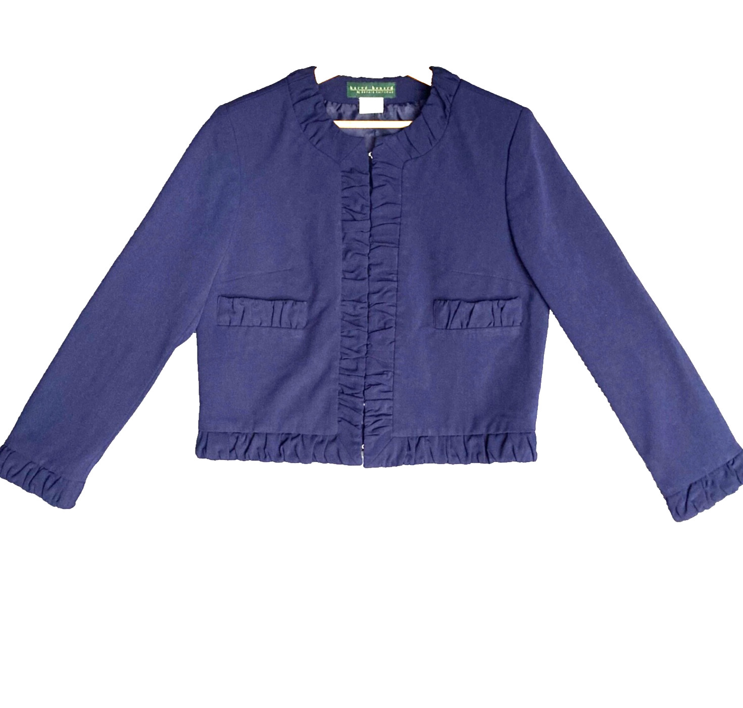 Harve Benard Cropped Blazer Jacket Lined Navy Career Womens 12 L Bust 40 Vtg