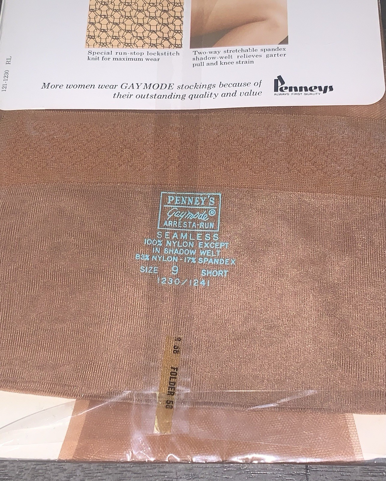 A7 NOS 80s ARRESTA-RUN GAYMODE THIGH HIGH STOCKINGS NYLON HOSIERY 9 SHORT SUNTAN