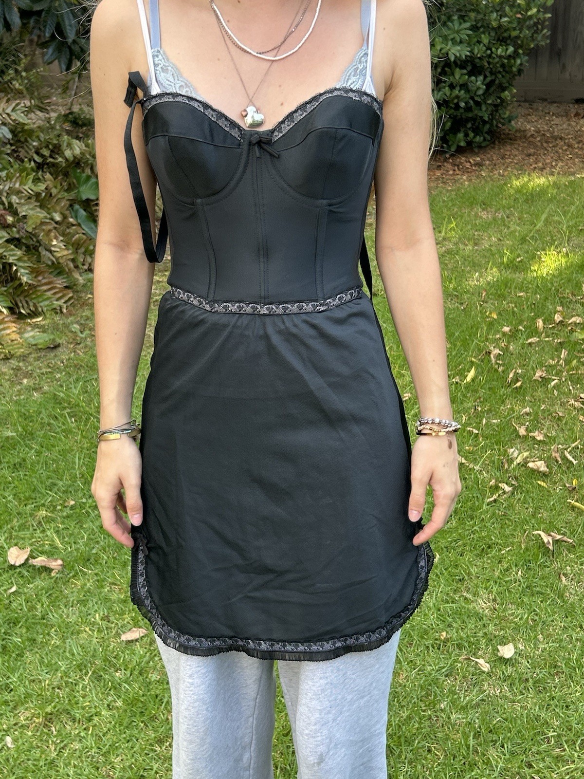 Vintage Lady Marlene 32B Slip Built In Bustier shape Lingerie Black