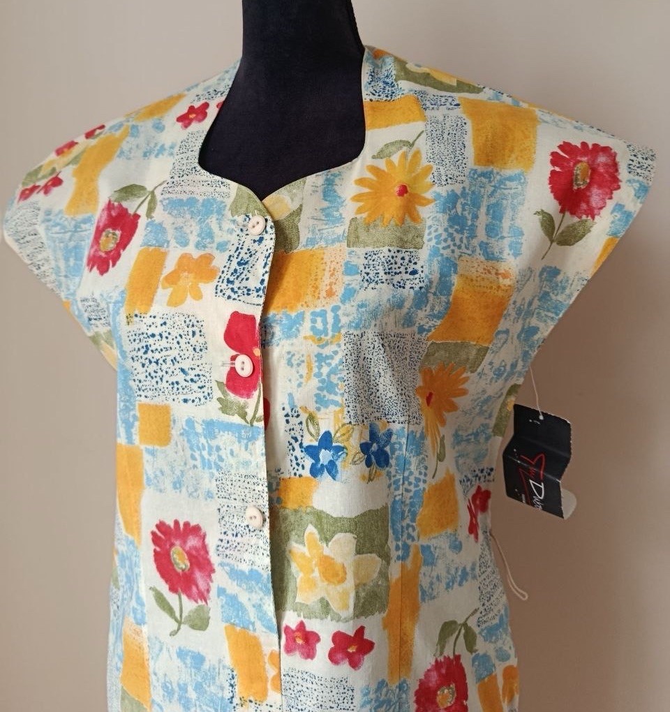 Vintage 1970 Guy Dubois New Floral Print Midi Dress Medium Made in France