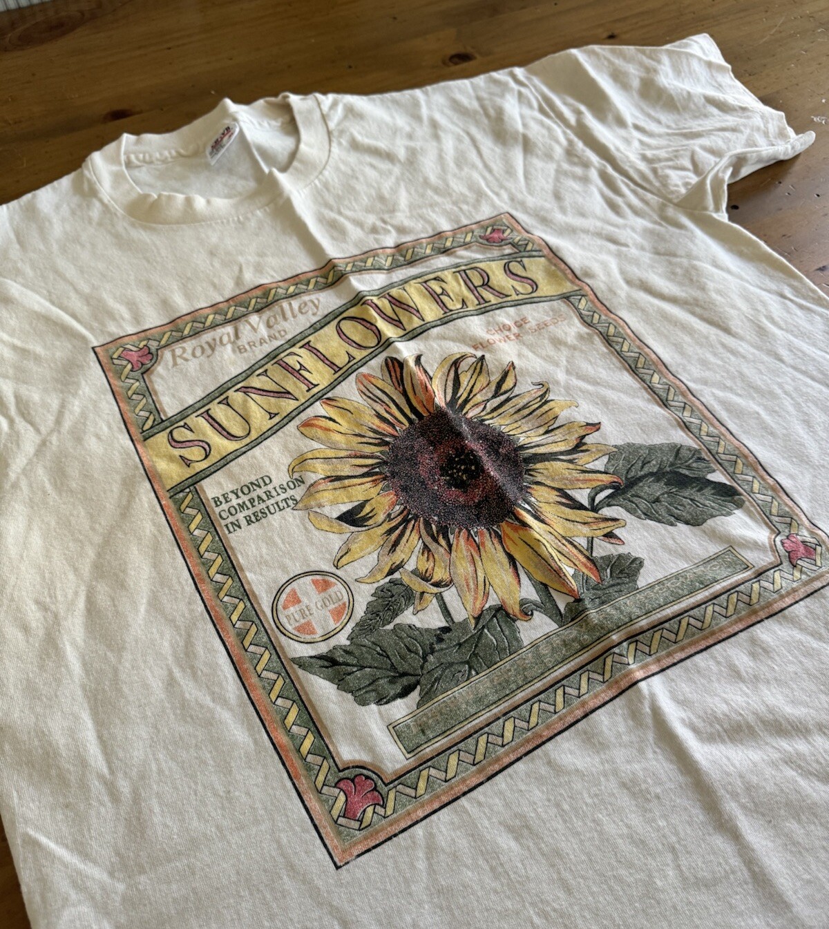 Vintage Sunflower Shirt Floral Print Tshirt Size XL Short Sleeve Anvil