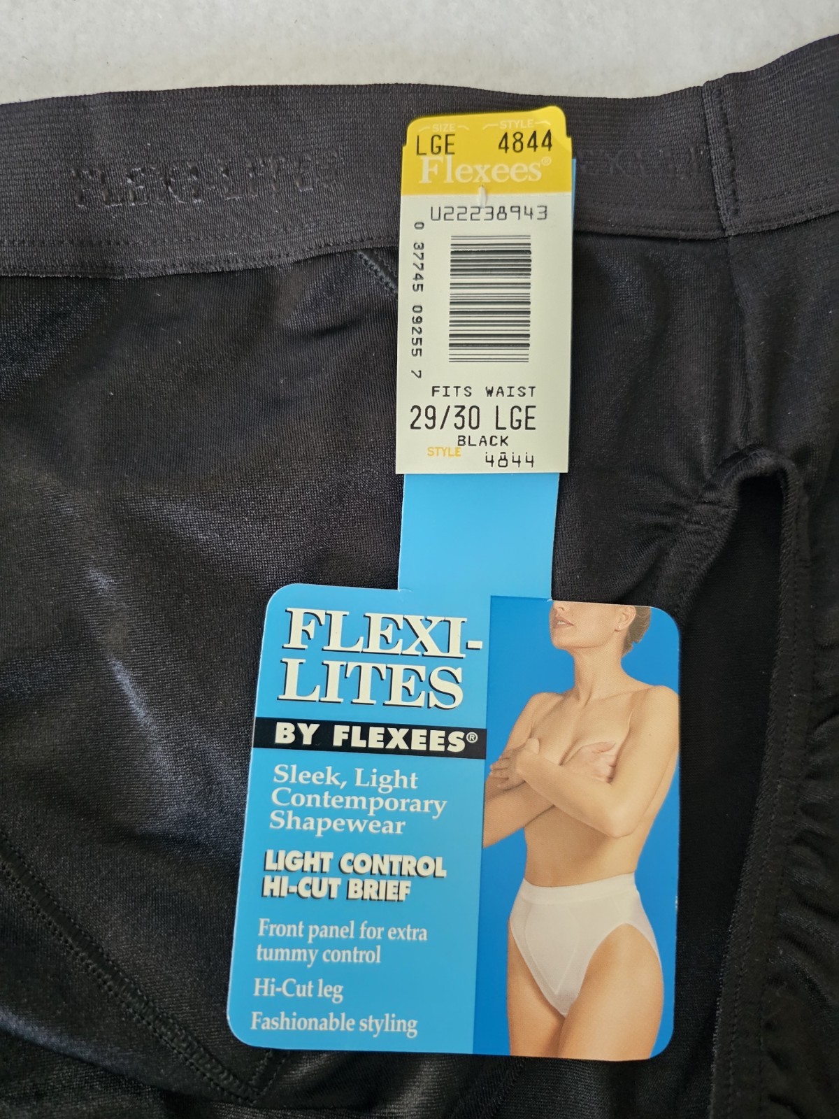 Flexees Flexi Lites Light Control Hi Cut Brief Black Large Style 4844 NWT