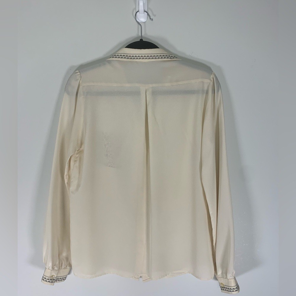 Vintage Serge Nancel Paris Ivory Embroidered Silk-Feel Blouse