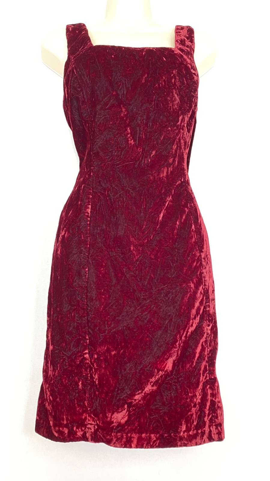 Vintage 1990s red velvet mini dress S sleeveless open back high neck