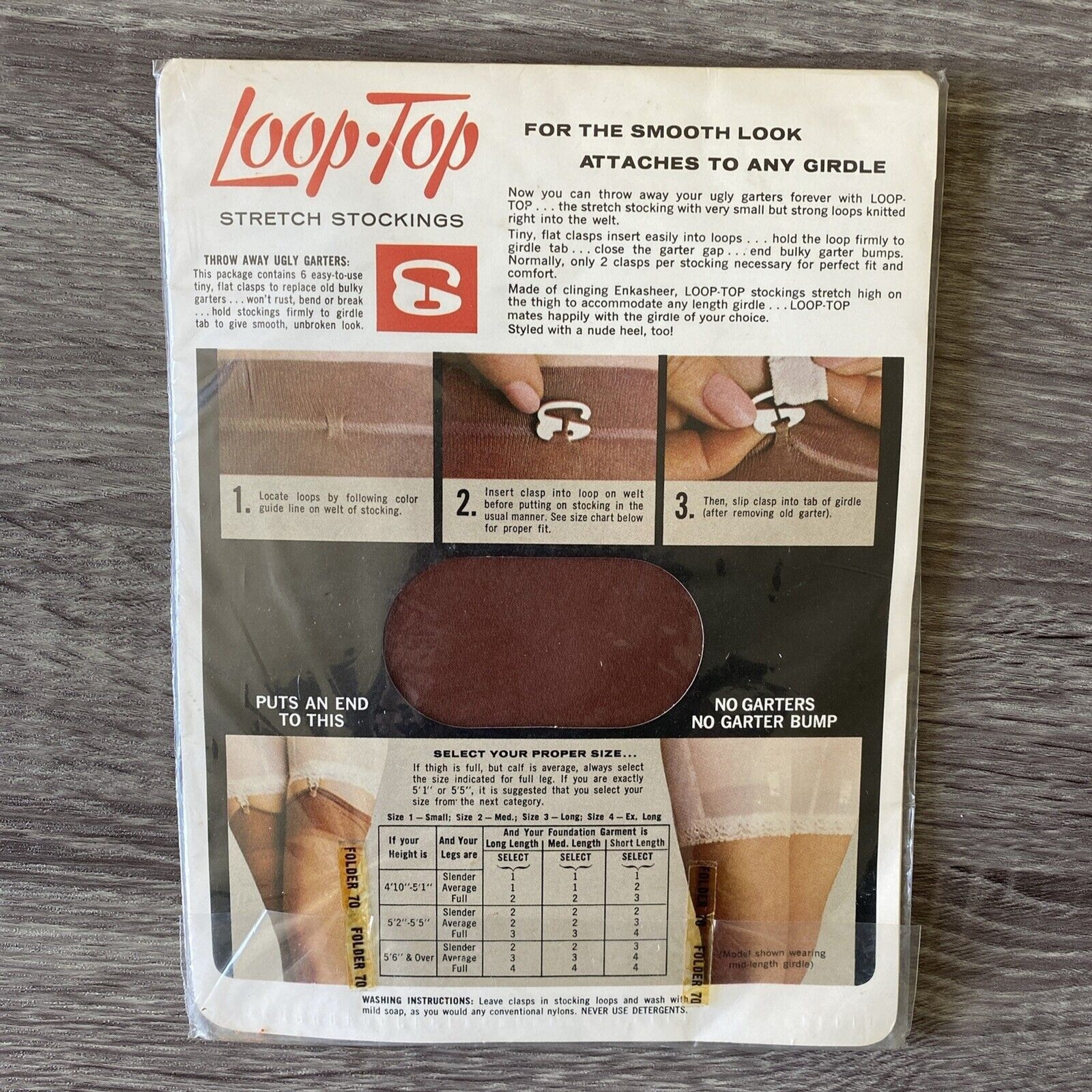 VTG Loop Top Stretch Girdle Stockings Size 1 Small Coffee New Sealed 60&rsquo;s 70&rsquo;s