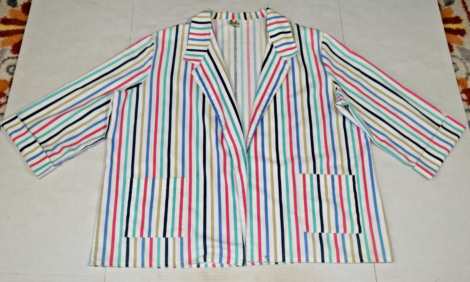 Vintage Blazer Random Size L 80s Oversized Colorful Candy Stripes Made USA