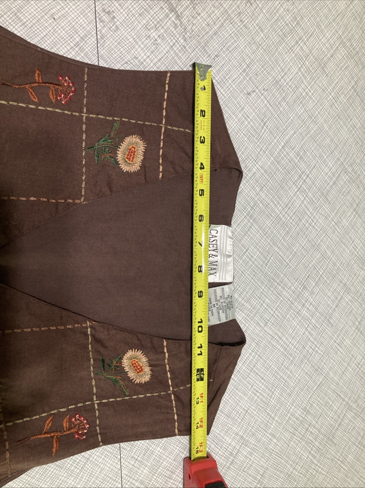 Vtg 90s Casey & Max Embroidered Vest Floral Brown Linen Cotton Cottagecore Fall