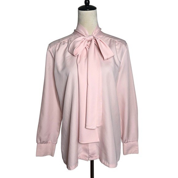 Vintage Ship&rsquo;n Shore Pastel Pink Pussybow Blouse M | Modest Retro Office Top