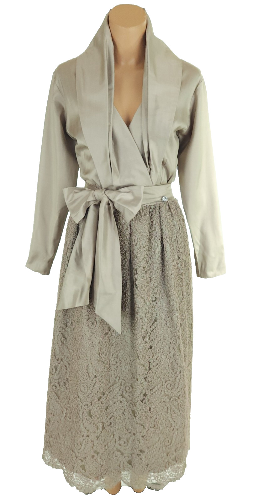 Vintage Catherine Regehr Silk Taffeta & Lace Gown S Green Dress Bow VTG
