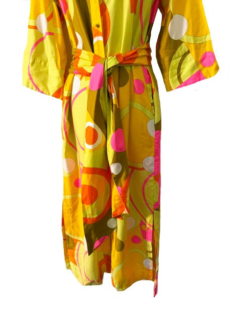 Catherine Ogust Penthouse Gallery VTG 70s Mod Colorful Cotton Shirt Dress M/L