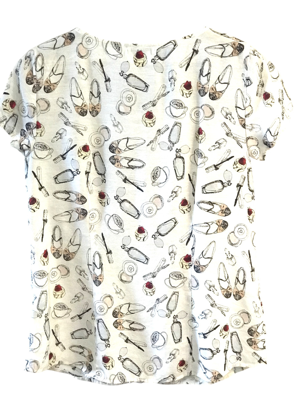 Van Heusen Studio Ruffled Blouse Vintage Top Heels & Coffee Print Women&rsquo;s Sz M