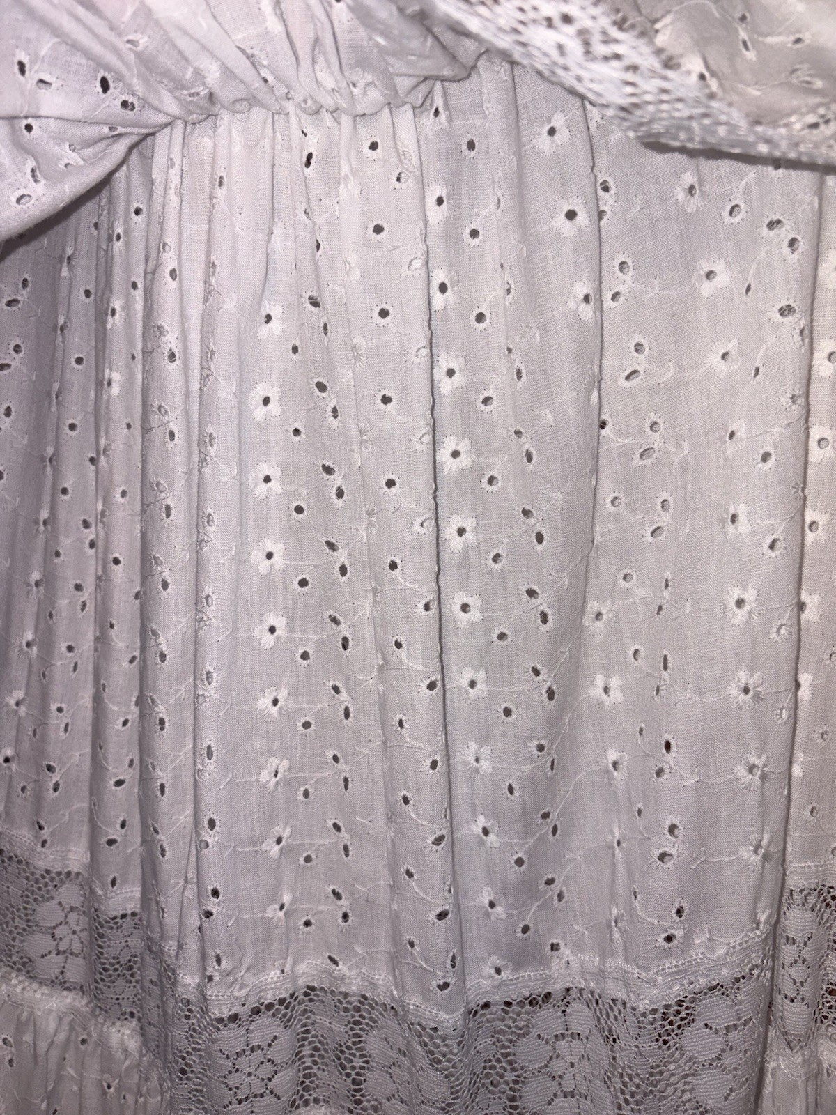 Vtg 70&rsquo;s David Brown CA Prairie Cottagecore Dress Tiered Eyelet L/XL READ Tag S