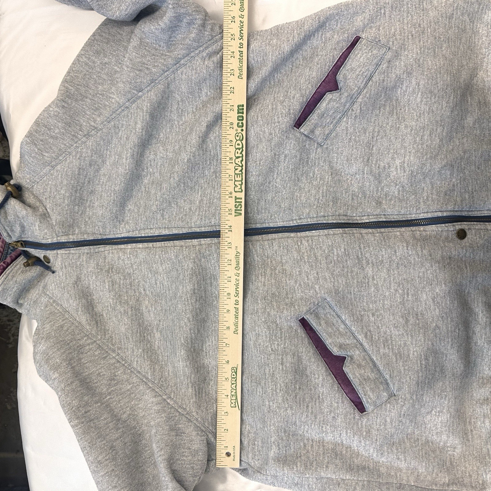 Vintage Reversible Denim Long Jacket With Grey Sweatshirt Interior Size 22 Wide