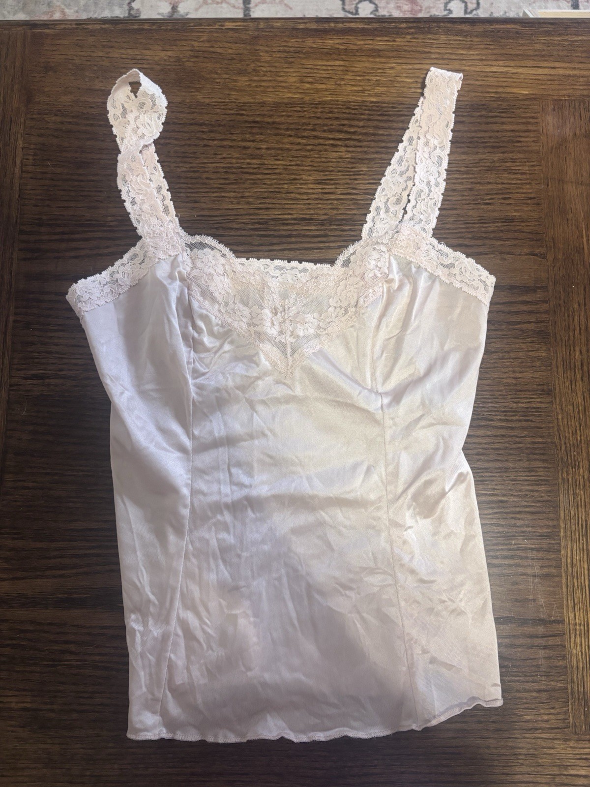 Vintage Olga Style# 925 Camisole Cami Lace Trim Straps Beige Nude Size Small