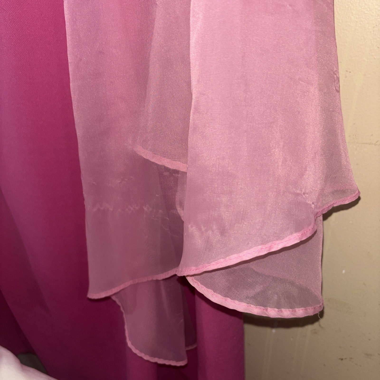 Vintage 70S Lane Bryant Gown Polyester Embellished Collar Flutter Sleeve Pink D