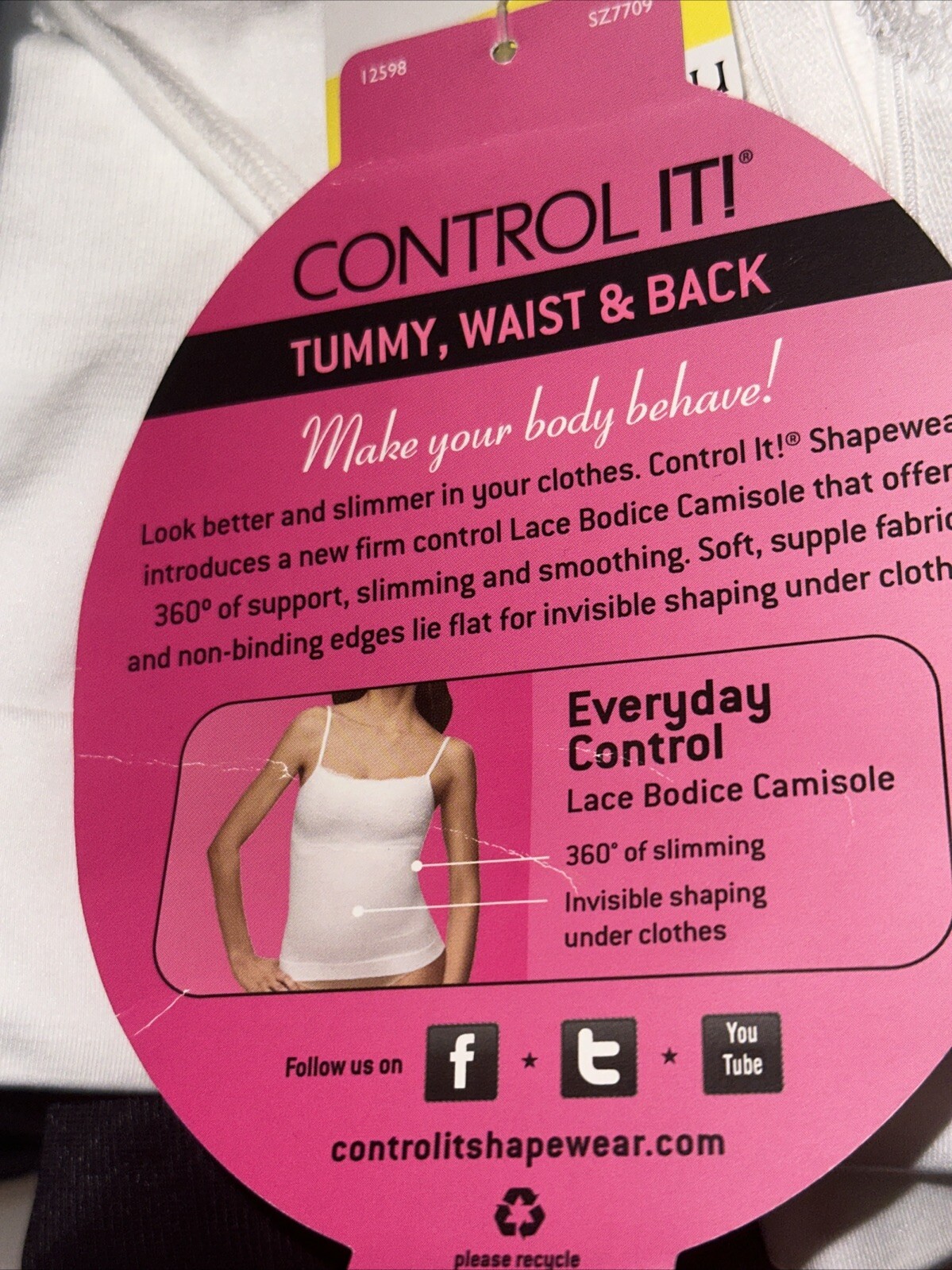 MAIDENFORM 12598 Sz: M-White 🤍Control It Lace Bodice Everyday Control Camisole