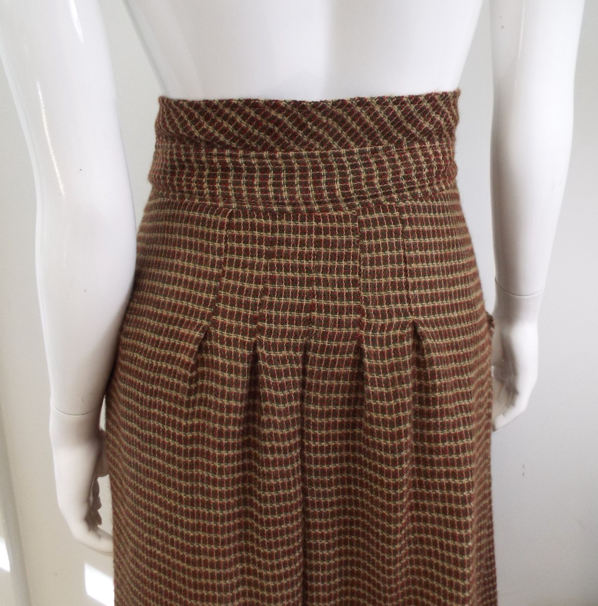Vintage Giorgio Armani Brown Plaid Wool Blend Maxi Skirt 44 Fold Down Waist